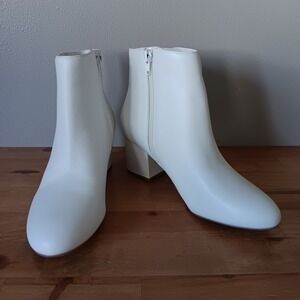 Aldo Ankle Boots Women 7.5 White Block Heel Side Zip Almond Toe Booties